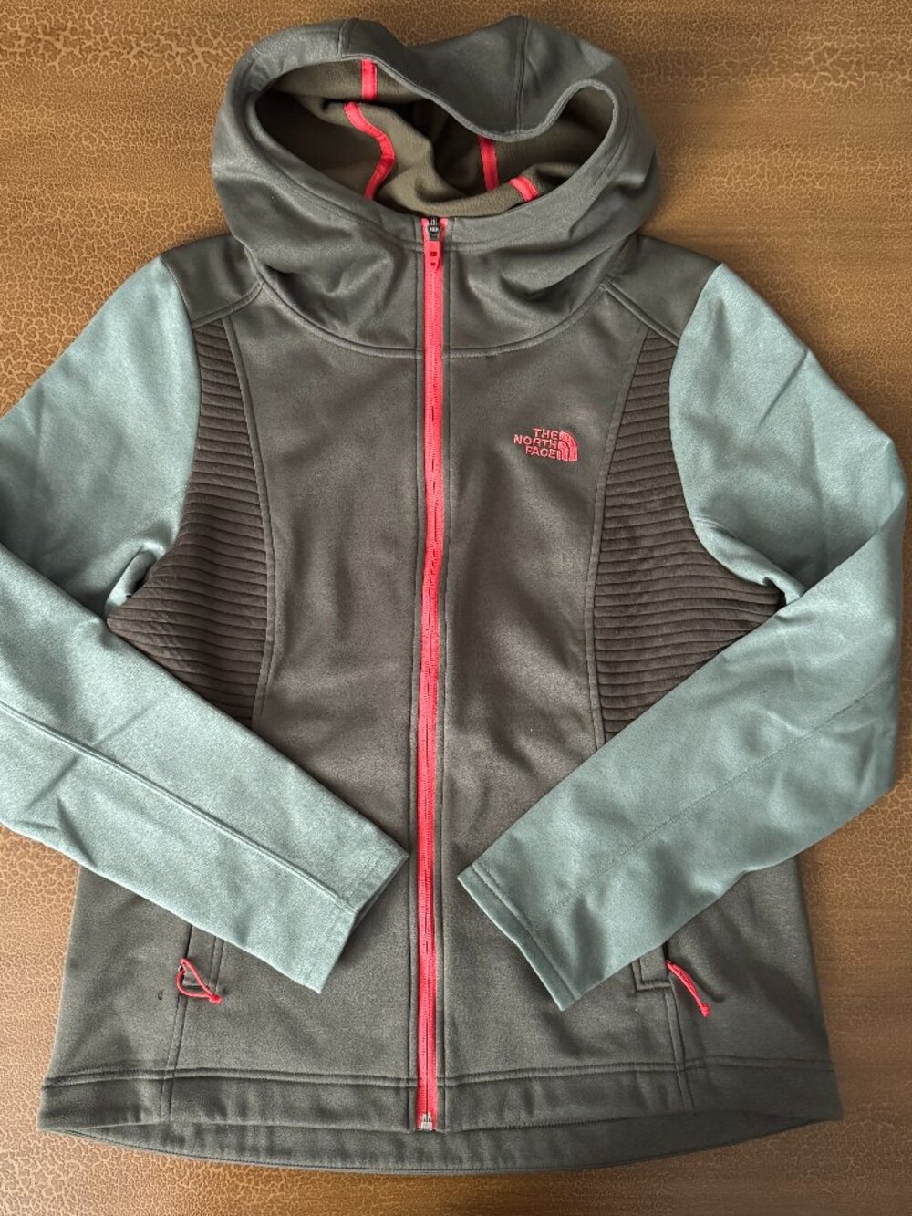 North Face Army Green Full Zip Hoodie Jacket Fleece LIned - Size Large